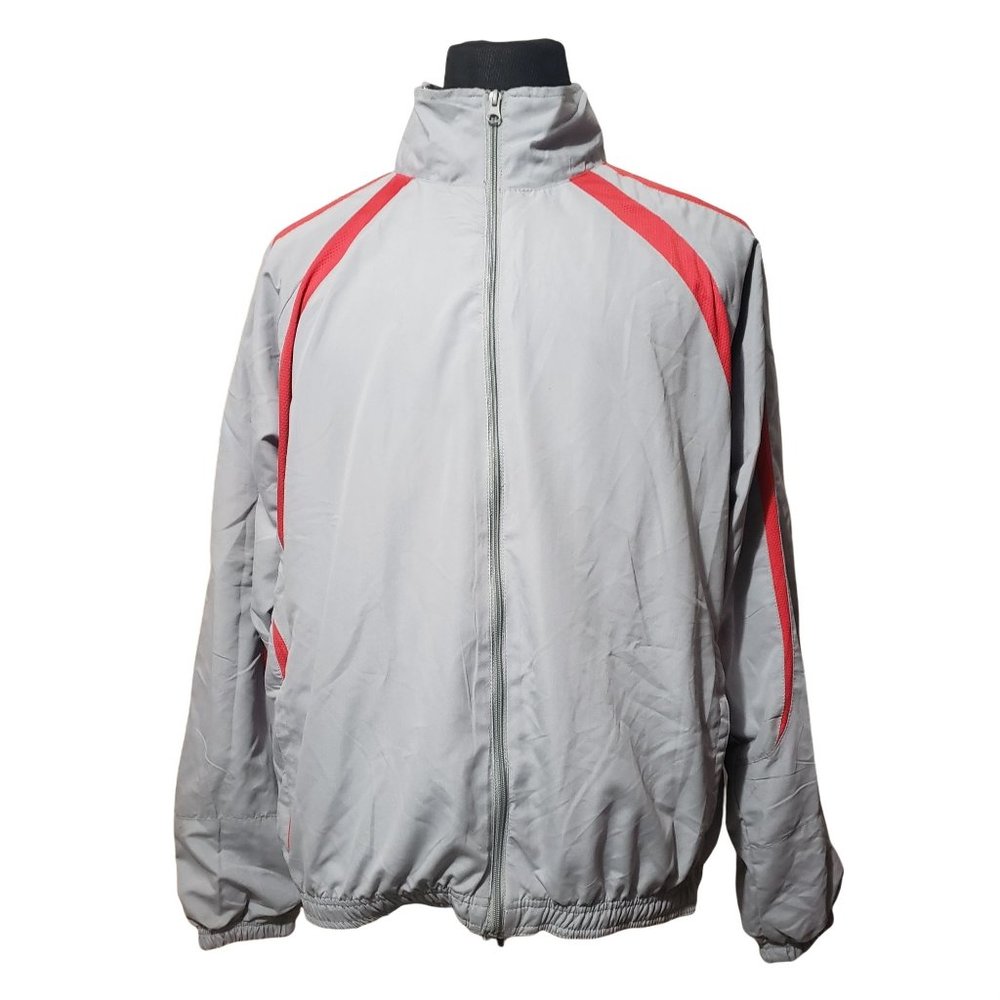 Wilson Full Zip Windbreaker Jacket Large Gray Red Long Sleeve